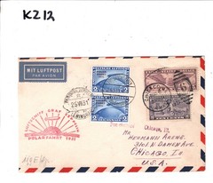 GRAF ZEPPELIN Air 2m POLARFAHRT Pair 1931 Cover USA Rare *MIXED FRANKING* KZ12