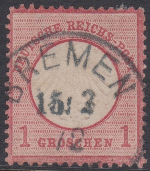 GERMANY – 1872 – 1 Groshen – Red – SG19 – Arms Embossed: Type B – used