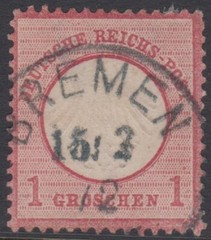 GERMANY – 1872 – 1 Groshen – Red – SG19 – Arms Embossed: Type B – used
