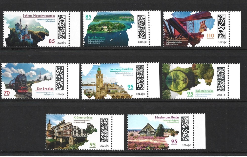 Germany 2022 2023 2024 2025 2026 Landscapes, Attractions MNH Stamps Right Border