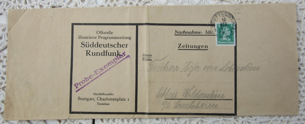 🤩🤩 OSBURGH – GERMANY. 1927. STUTTGART. NEWSPAPER WRAPPER. SUDDEUTSCHER RUNDFUN