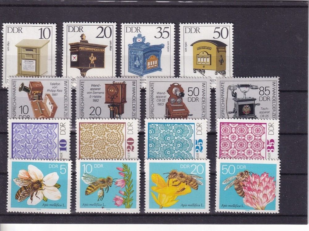 DDR MNH ** Sets (12) post boxes. flowers, lace
