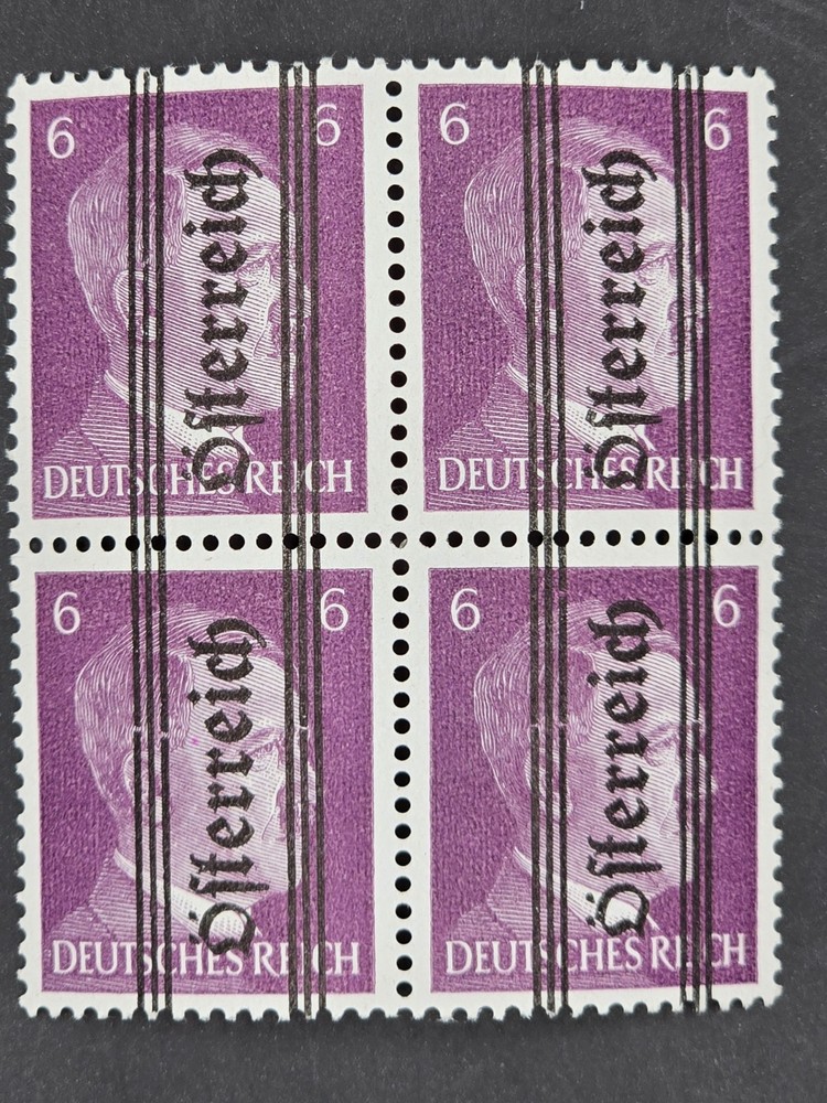 1945 Austria Overprint „Österreich“ on German Hitler Head 6 Pfennig Block of 4