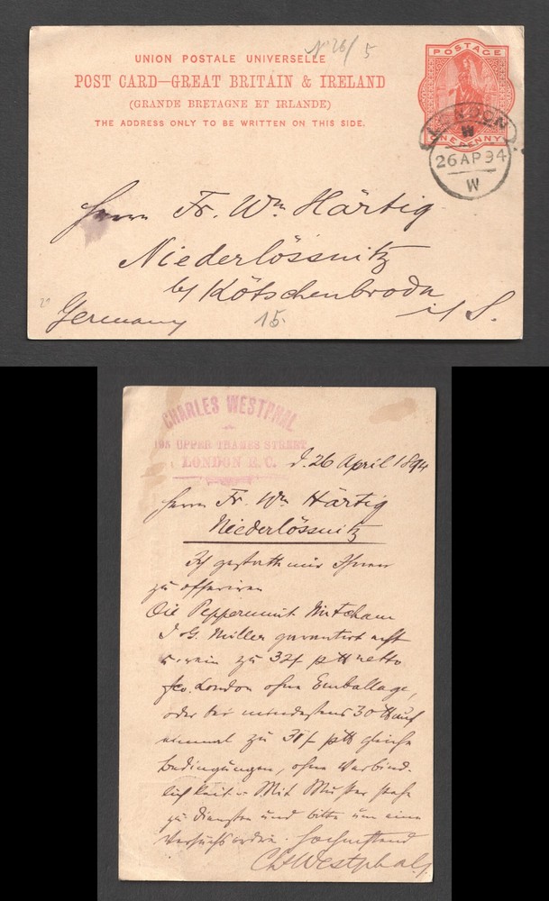 Queen Victoria QV London Hooded Circle 1d Postal Stationery Postcard To Germany
