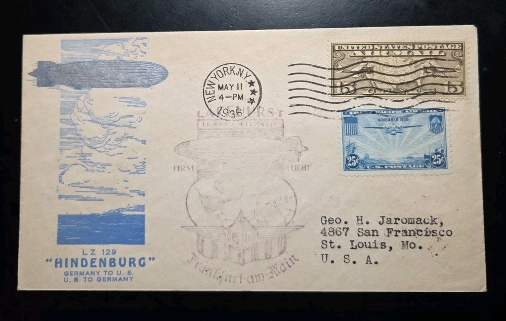 1936 LZ-129 Hindenburg Zeppelin Flown New York City – Germany First Flight Cover