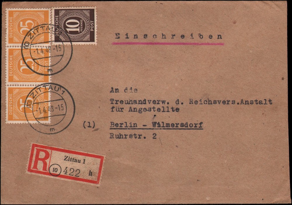 Germany Michel #918, 927 Zittau, registered, 1948