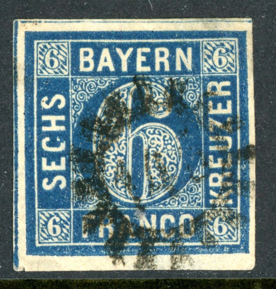 Germany States 1862 Bavaria 6 Kreuzer Blue Scott #11 VFU K772