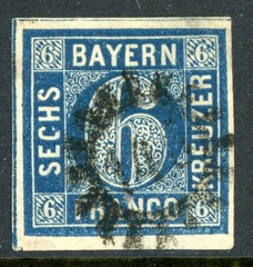 Germany States 1862 Bavaria 6 Kreuzer Blue Scott #11 VFU K772