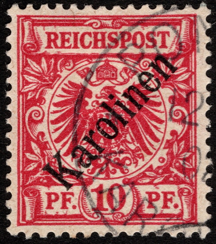 Caroline Islands – 1899 – 10pf Carmine Overprinted German Issue # 3a Town Cancel