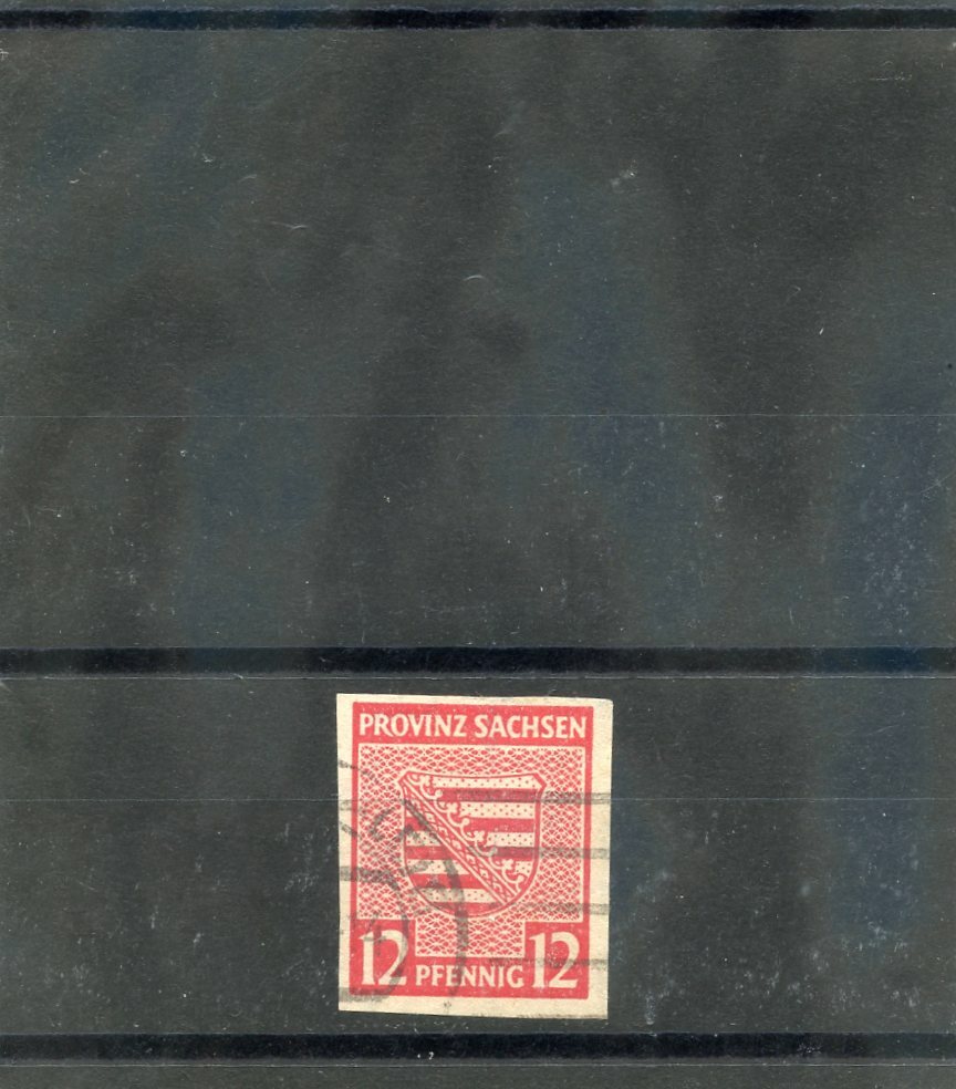 GERMANY, SOVIET ZONE(SAXONY) Sc 13N7a(MI 71XD)VF USED 1945 12pf DK ROSE RED $300