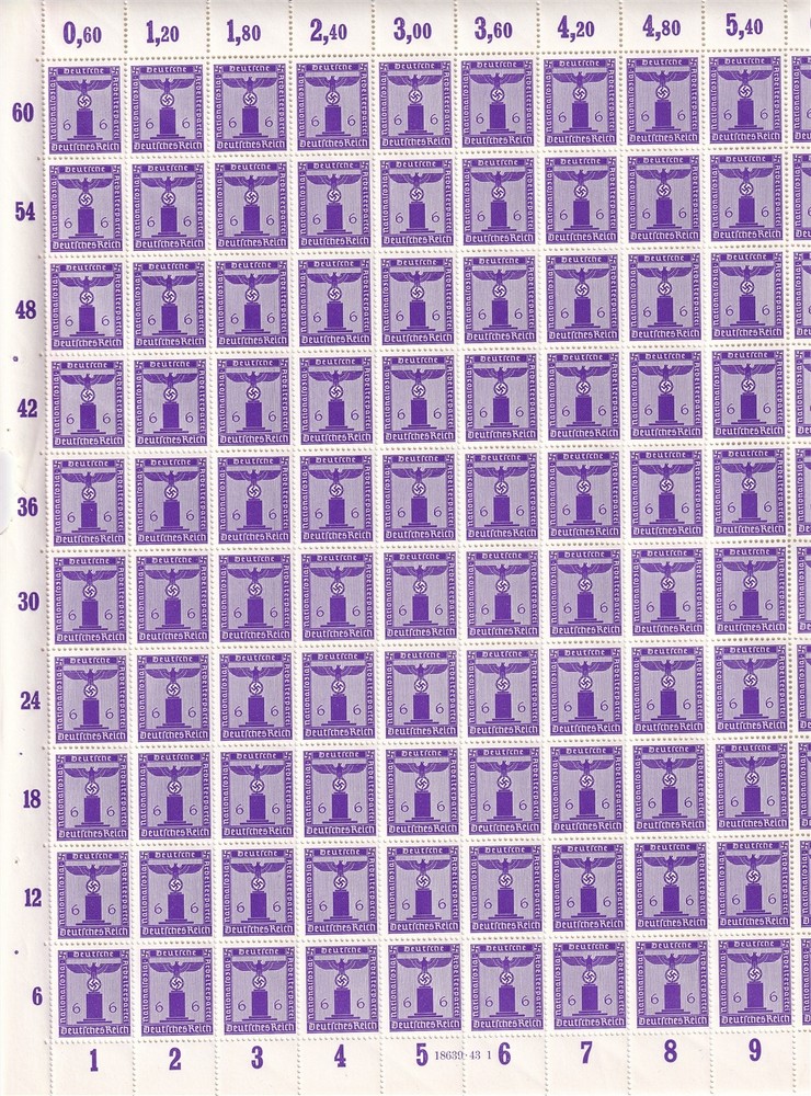 Lot-R Stamp Germany Official Mi 159 Sheet 1942 WWII Franchise Dienst MNH F