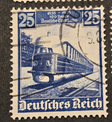 DEUTSCHE REICHSBAHN German THIRD REICH Railroad Trains Stamp set 100 Yrs 1935