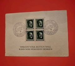 1937 Block of 4 Stamps Souvenir Sheet Commemorating Adolph Hitler’s Birthday