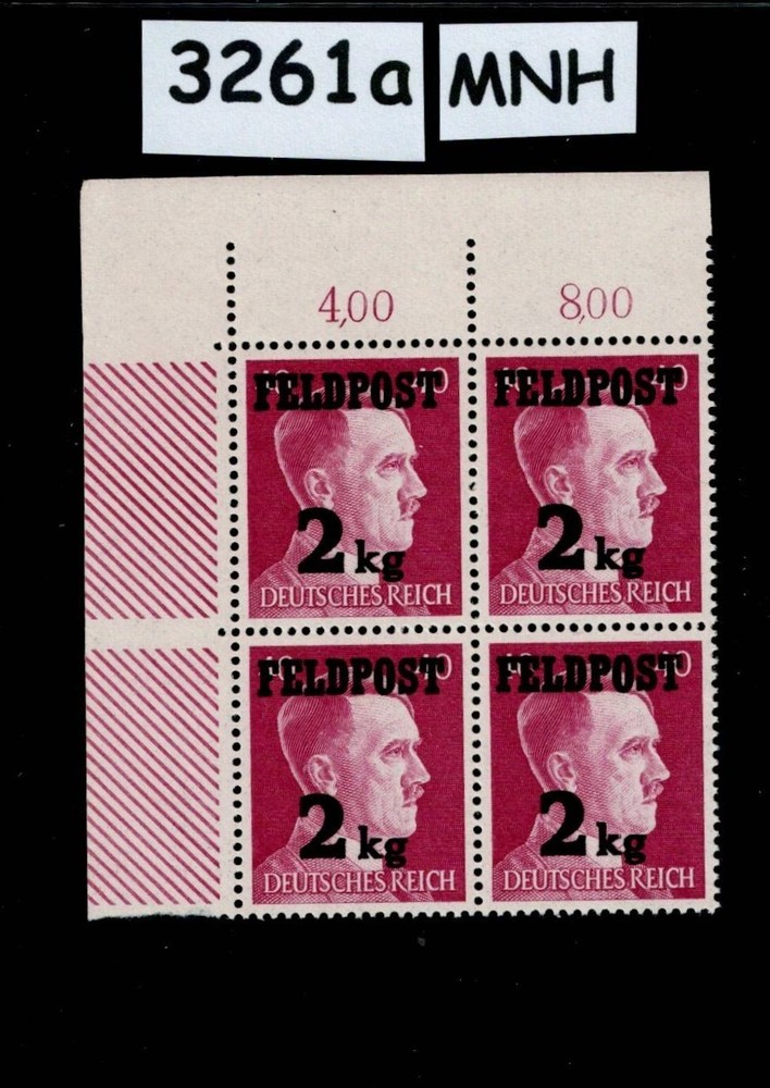 MNH stamp block Adolf Hitler MQ3 Military Overprint Feldpost 1944 #3261a