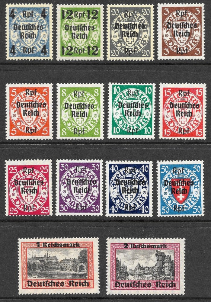 Historic MH 1939 German Admin. of Danzig Set, Scott #241* to #254*