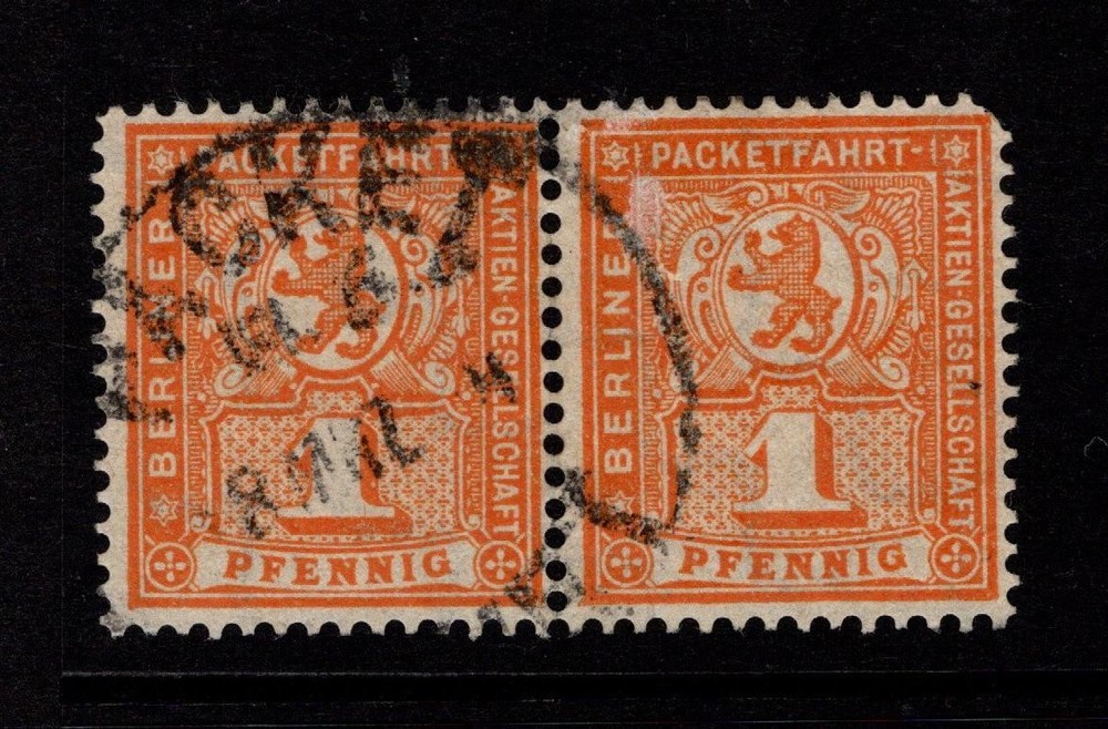 Germany 1899 1p Dk Orange Berlin Private Post Pair Used – S58675