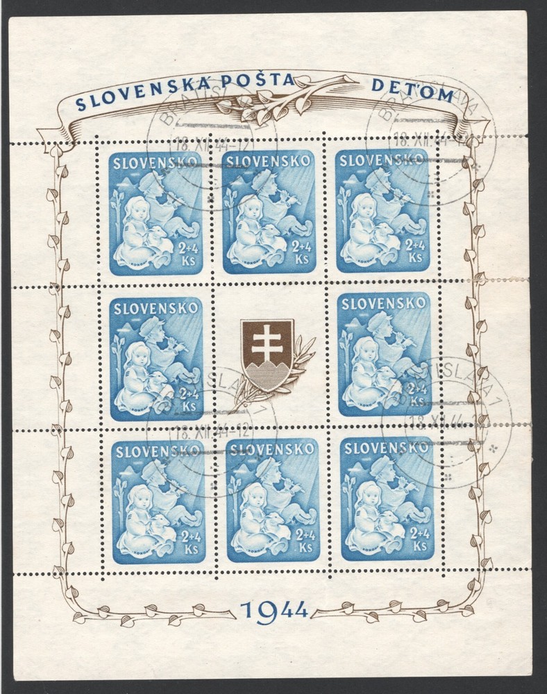 SLOVAKIA WW2 GERMAN PUPPET STATE 1944 B27a WELFARE SHEET SCARCE VERY FINE USED