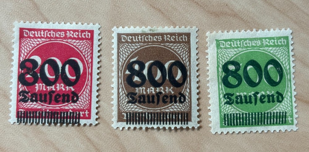 Deutsches Reich/German empire, 3 overpints of 800 thousand on 200, 400, 500 MNH