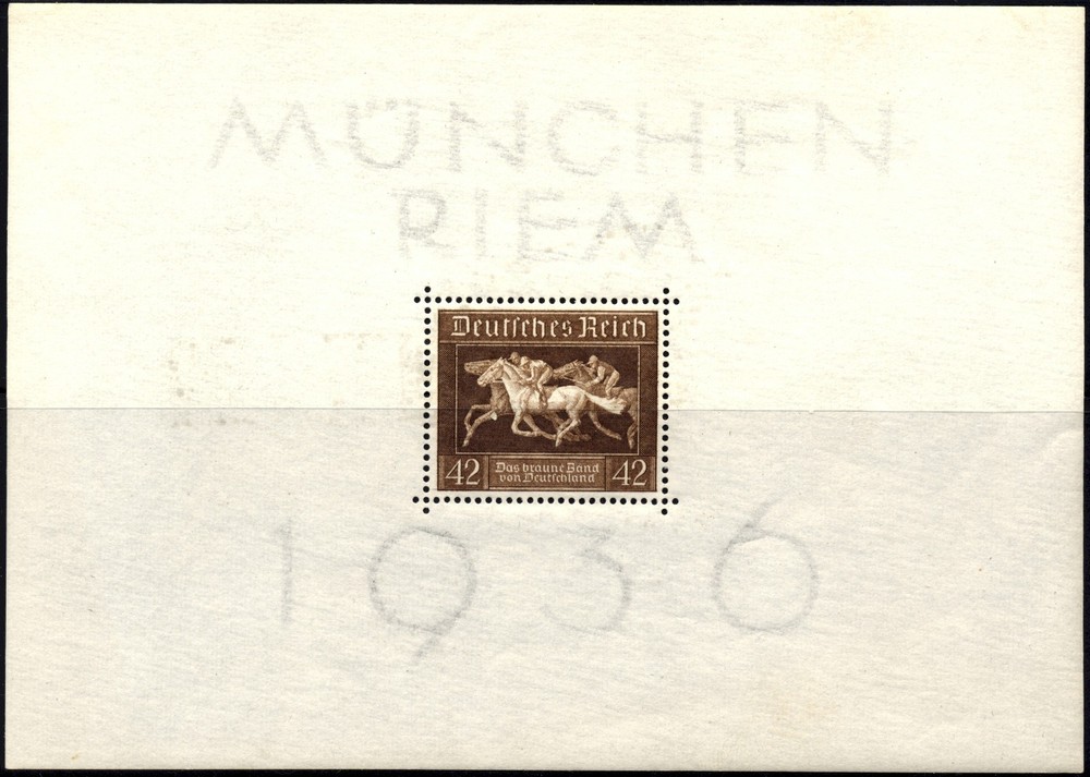 Germany #B90 Brown Ribbon Horse Race Semi Postal Souvenir Sheet 1936 Mint NH OG