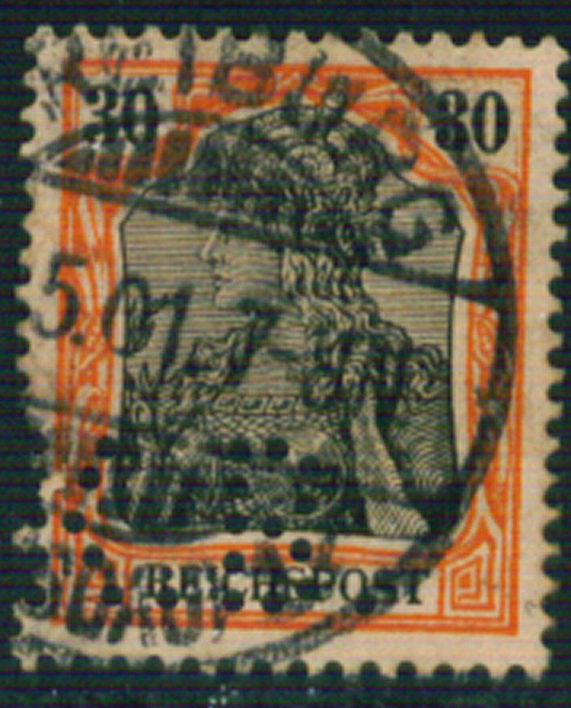 Germany 80pf orange & black with „K.B.“ security perfin.