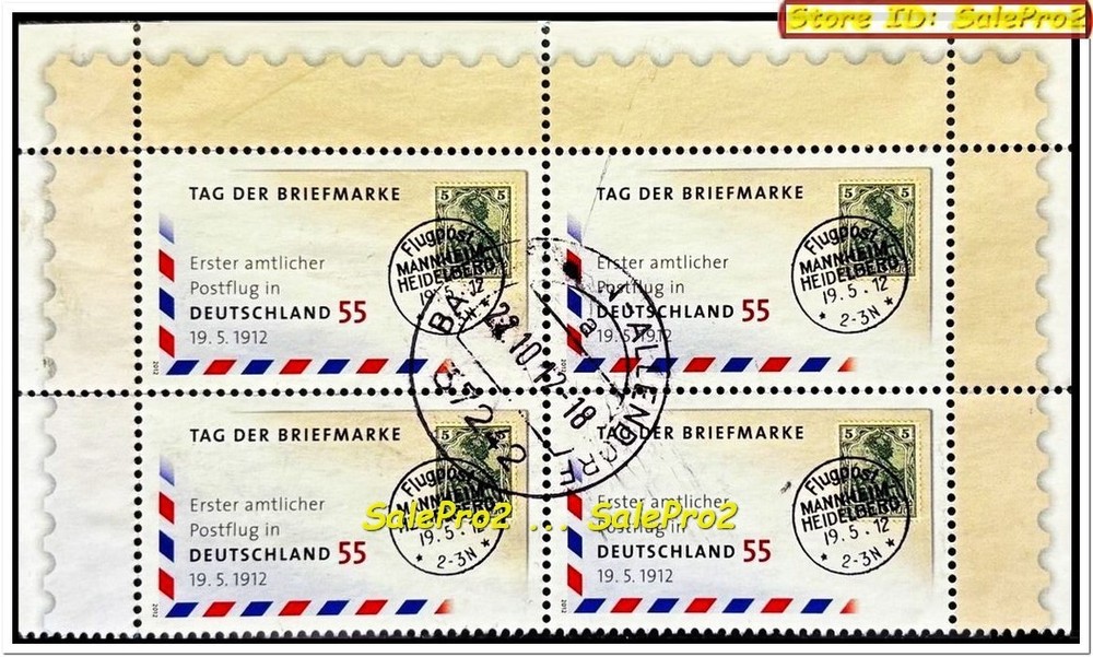 GERMANY 2012 TAG DER BRIEFMARKE DEUTSCHLAND FV FACE 2.20 EURO STAMP CORNER BLOCK