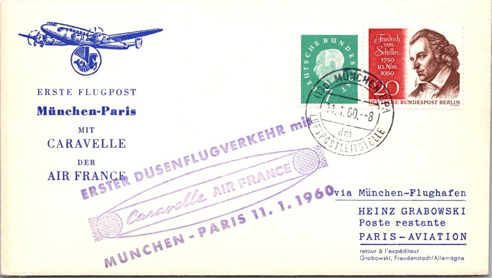 Germany 1960 FFC – Air France – Munich To Paris – J7552
