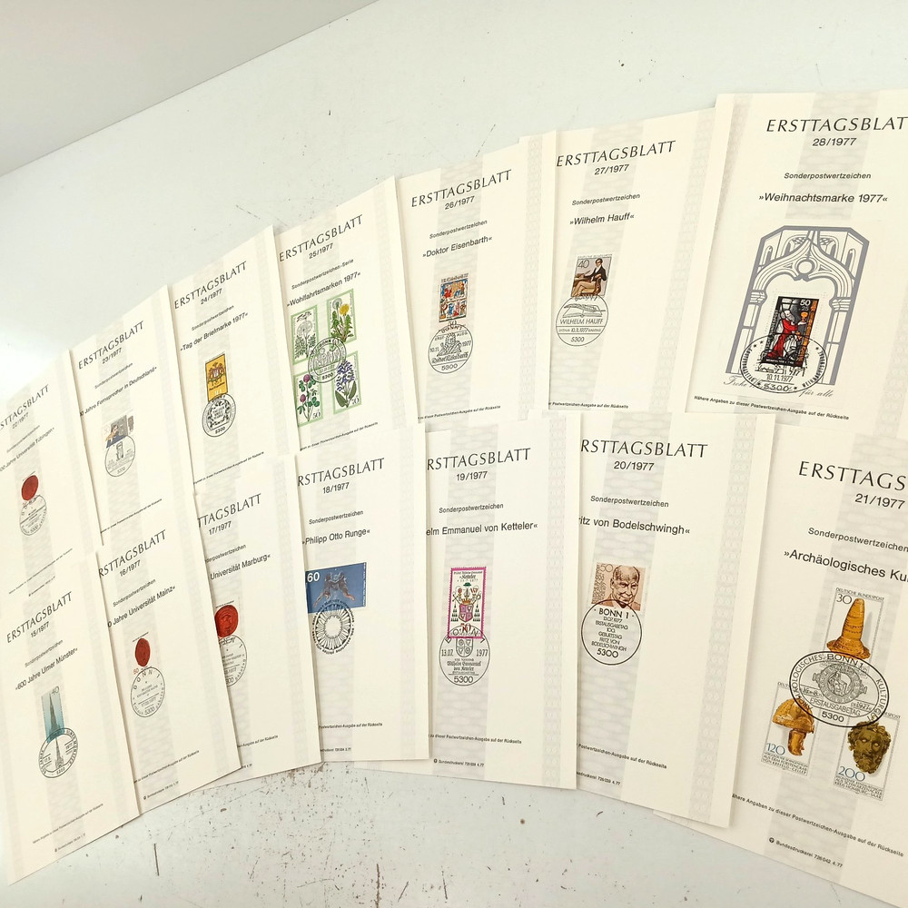 Ersttagsblatt 1977 German First Day Covers Collection – 14 Vintage Stamp Sheets