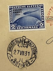 RARE 1931 GERMANY GRAF ZEPPELIN POLAR TRIP MALYGIN SHIP ON U.S. POSTCARD #C41