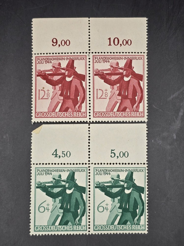 ​Germany 1944 Innsbruck Shooting MNH Pairs Top Sheet Margin Numbers Mi 894 895