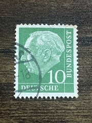 Germany West Deutsche Bundespost 1954 Heuss 10 Pfg Green Used Stamp TKS1437*
