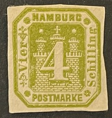 Travelstamps: Germany Hamburg Stamps 4 Shilling Imperf Coat of Arms Mint MH