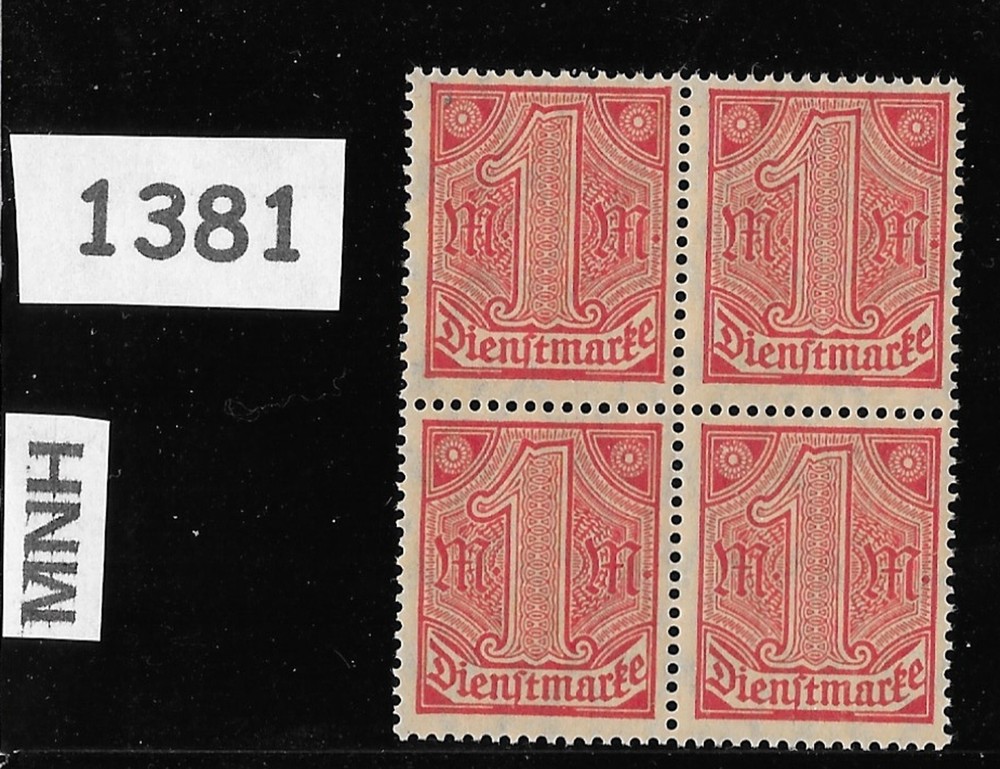 #1381 MNH Stamp block Scott 010 Official Weimar Republic Germany 1920-1921