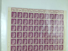 GERMANY REICH 1941 ADOLF HITLER HEAD PURPLE 6PF SHEET OF 100 STAMPS, NO GUM, NH