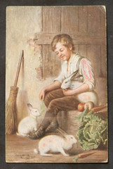 WW1 WWI Imperial German KRIEGSMARINE MARINE FELDPOST postcard boy w bunnies 1918