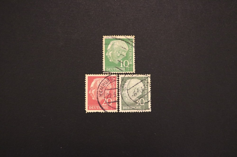 West Germany 1954-57 Theodor Heuss Stamps Lot 10pf 20pf 30pf Used Hamburg