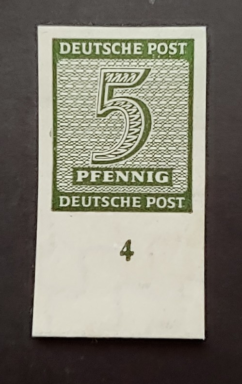 CLASSIC IMPERF DEUTSCHE POST 5PF WITH TAB GERMANY DEUTSCHLAND VF MNH(K6)