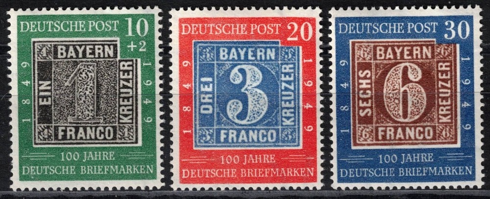 BRD 1949 Mi 113–115 MNH – 100 Jahre Deutsche Briefmarken