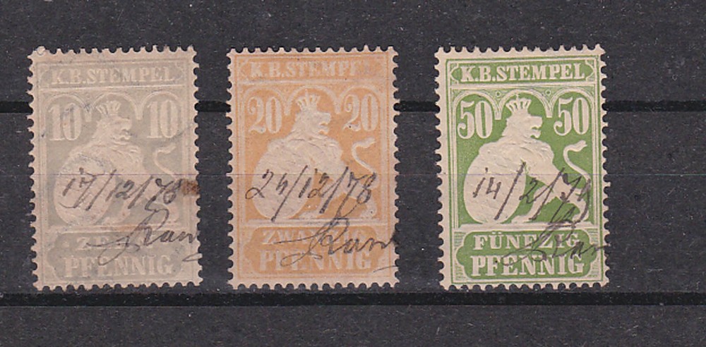 (K.B.stempel)three revenue stamps,used v22