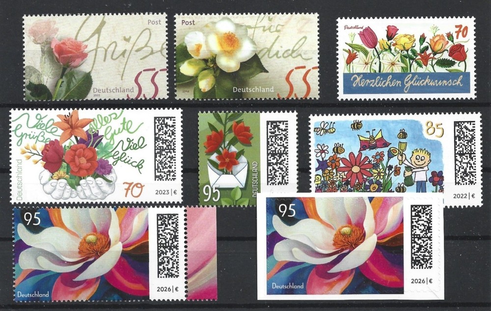 Germany Flowers Modern Stamps Assortment Conmemorative 8 Diff values MNH