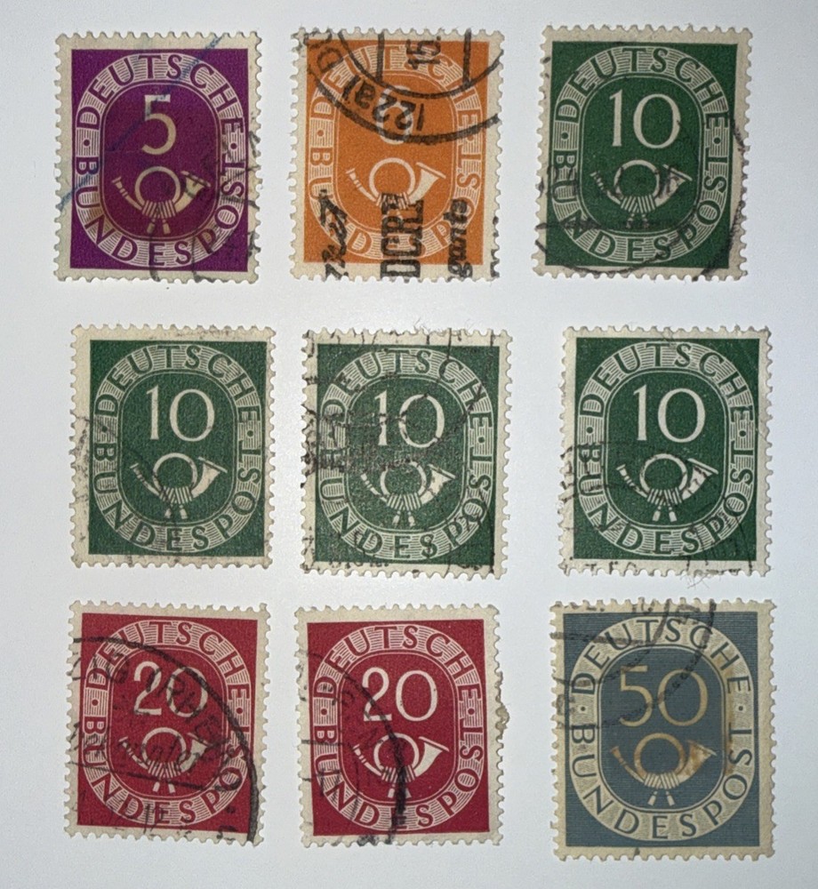 Germany Numeral & Post Horn Stamps 1951-1952 Used Lot
