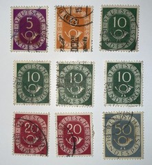 Germany Numeral & Post Horn Stamps 1951-1952 Used Lot