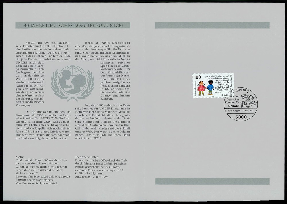 GERMANY FOLDER 1993/24 UNICEF KINDER KIND CHILDREN CHILD ENFANT