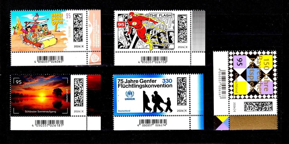 Germany New 2. July 2026 Corner Edge Right Lower Corner 4 Michel 3976 – 3980 MNH