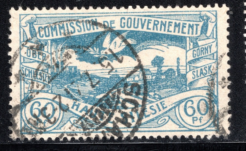 Upper Silesia Stamp Scott #25, 60pf, Dove With Olive Branch, Used