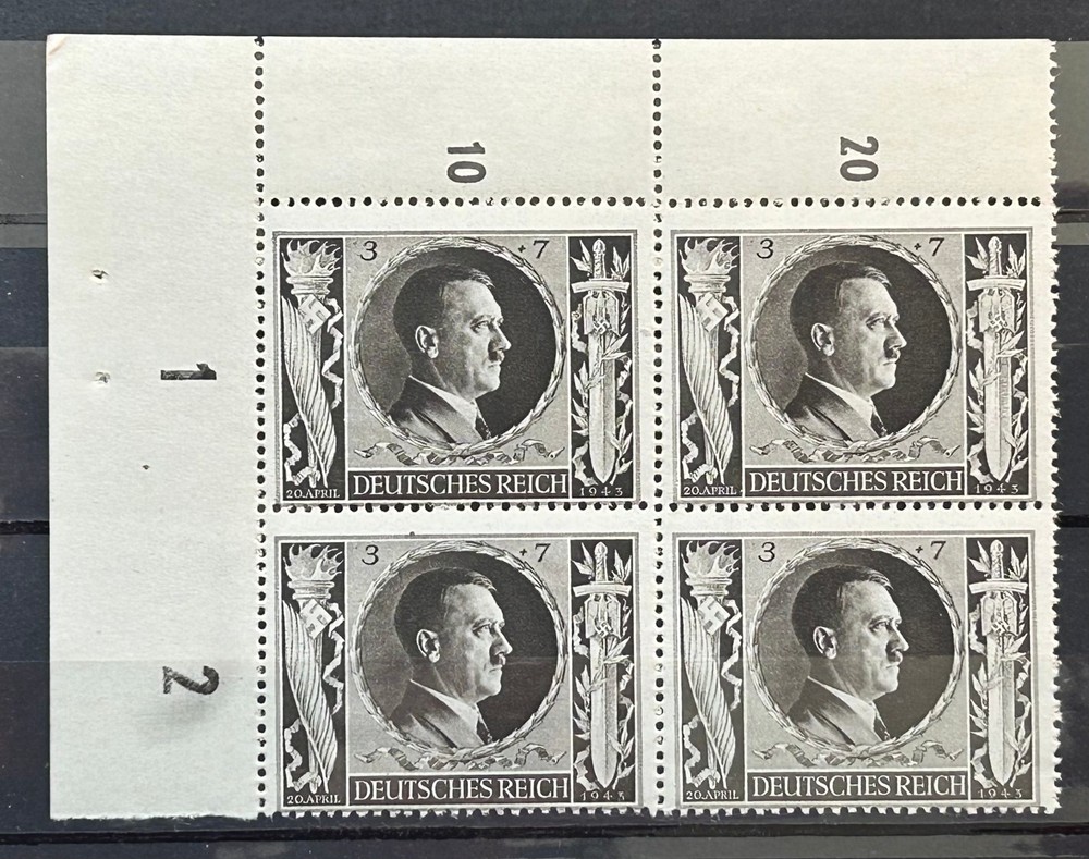 1943 German stamps block – 54th Birthday of A. Hitler 3+7 rpf MNH /BL46