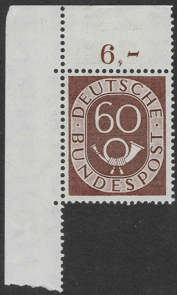 GERMANY 1951. 60pf POSTHORN MNH. ORIGINAL GUM. SG. 1057. (C672)