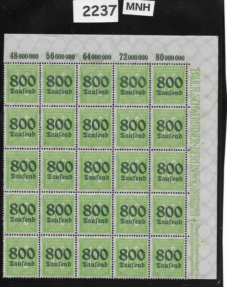 MNH stamp block Overprint 800K over PF10 Scott #262 German Republic 1923 #2237