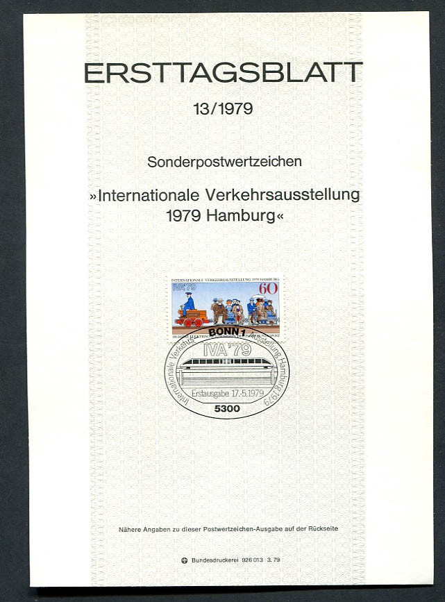 Germany – BRD : Scott # 1294 First Day Sheetlet (ETB) from 1979 Michel # 13/1979
