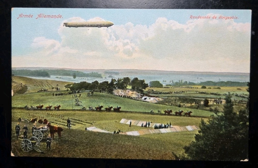 Germany 1910’s Zeppelin Over German Army Vintage Airship Postcard