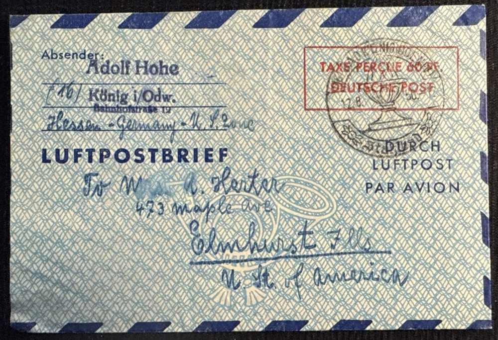 1956 West German 60pf Aerogram AirPost Letter Sent Internationally